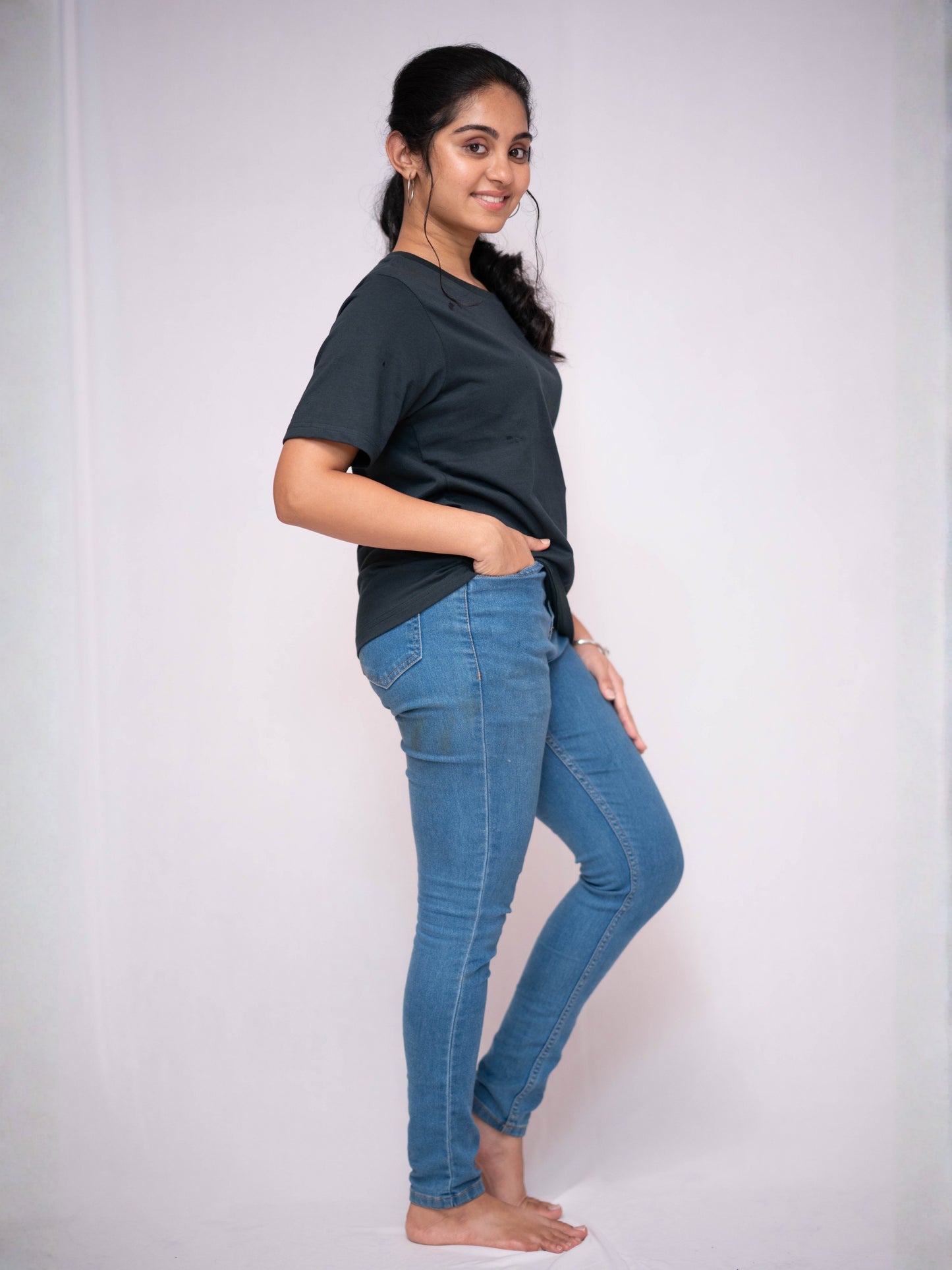 Solid Charcoal Grey Casual Tee