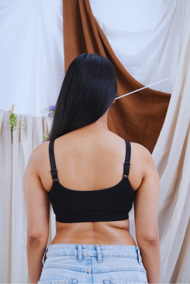 Front Open Non Padded Wire-Free Comfort Diva Bra- Black