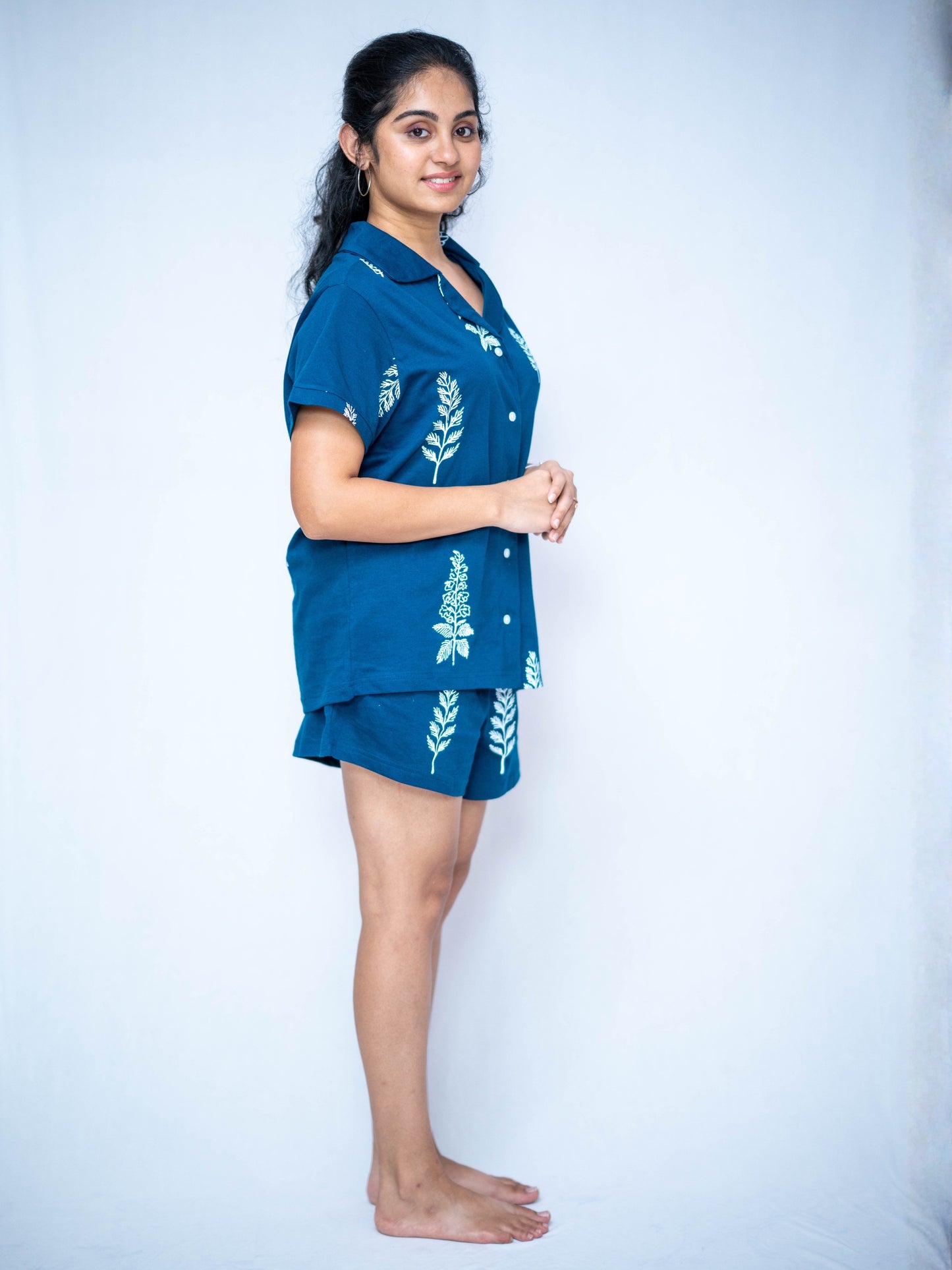 Teal Blue Print Pyjama Set
