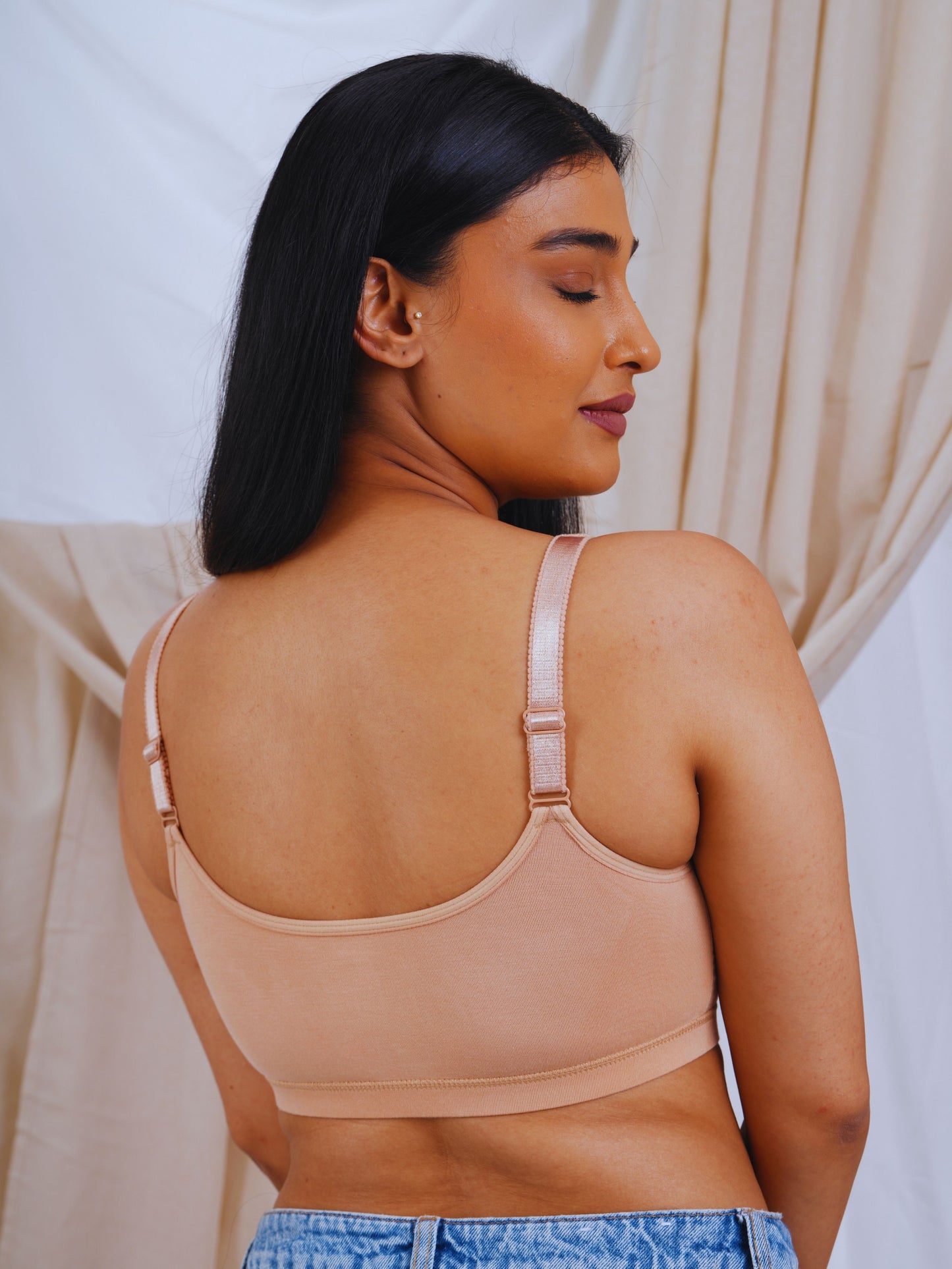 Front Open Non Padded Wire-Free Comfort Diva Bra - Caramel