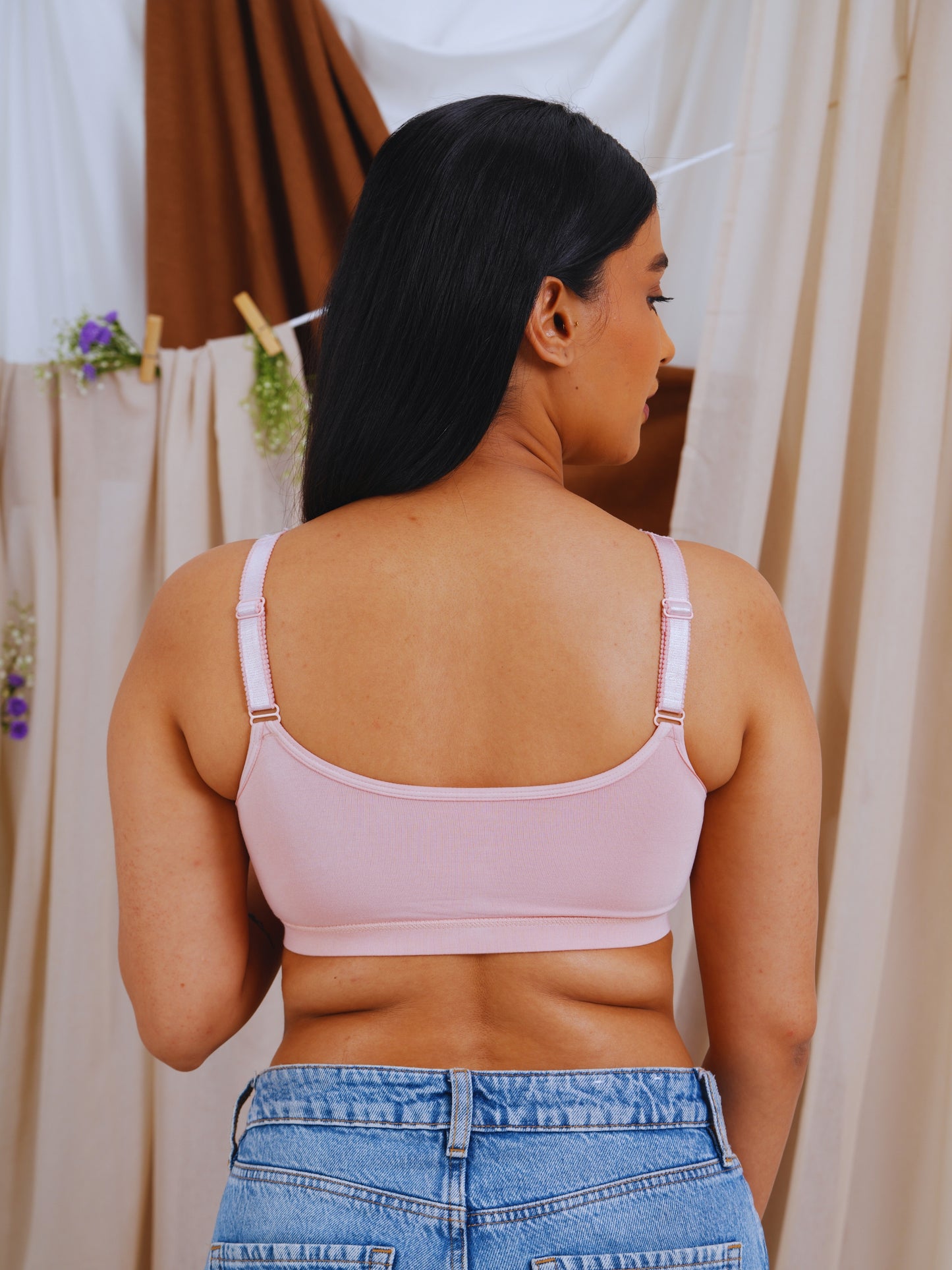 Front Open Non Padded Wire-Free Comfort Diva Bra - Pink