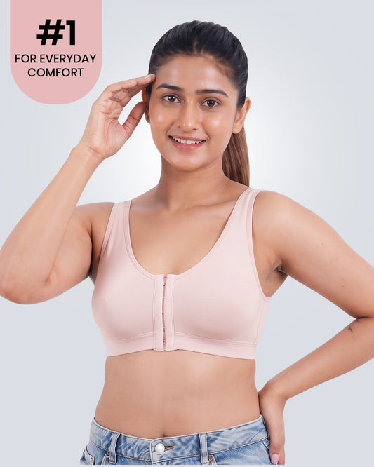 Front Open Non Padded Wire-Free Comfort Diva Bra (Pink)