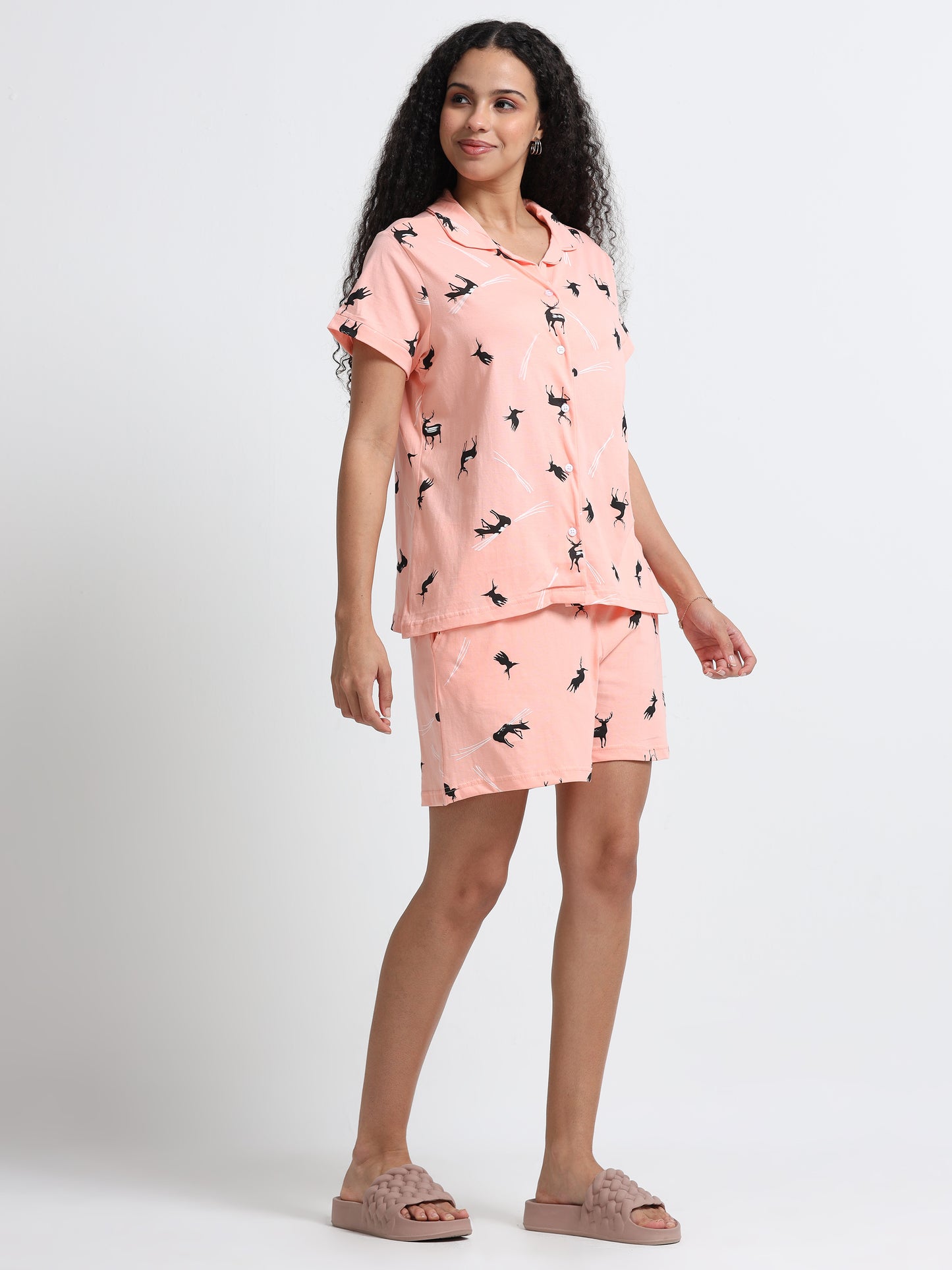 Reindeer Peach Pyjama Set