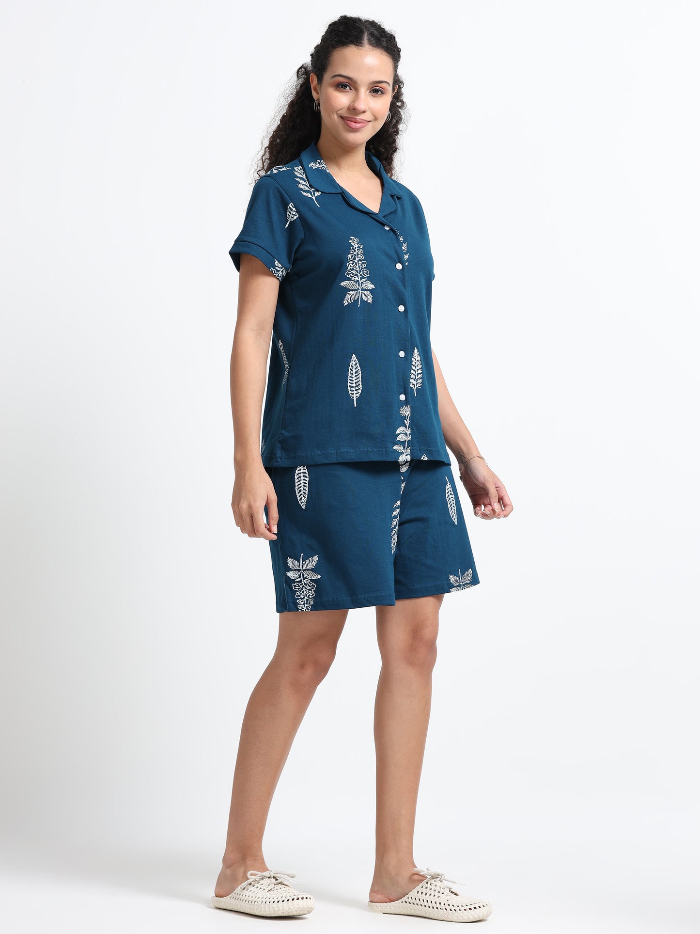 Teal Blue Print Pyjama Set