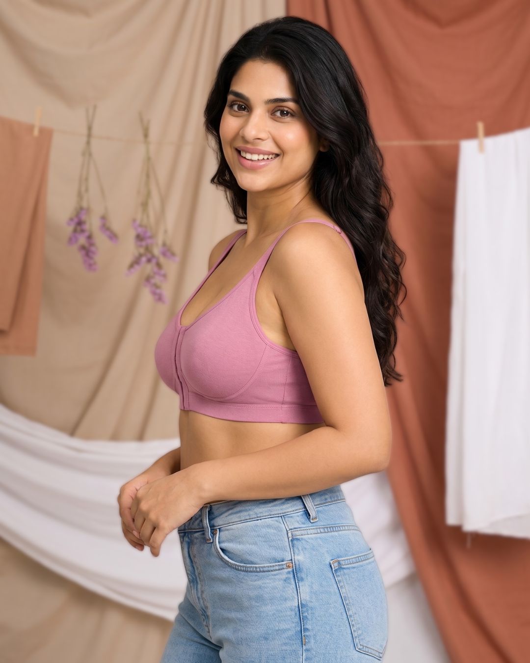 Front Open Non Padded Wire-Free Comfort Diva Bra (Black)