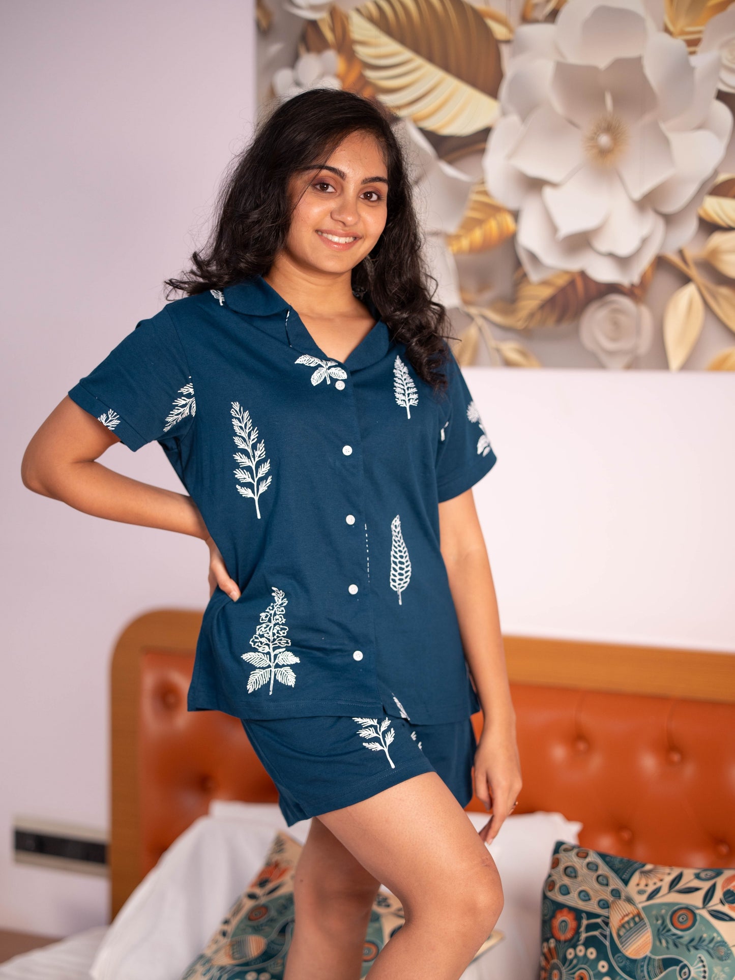Teal Blue Print Pyjama Set