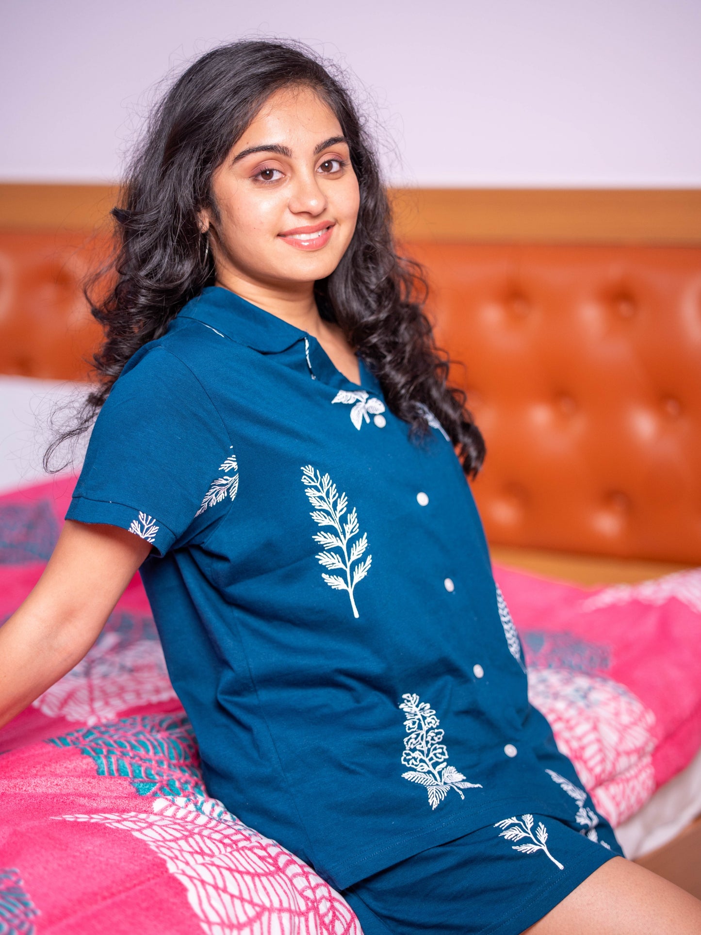 Teal Blue Print Pyjama Set