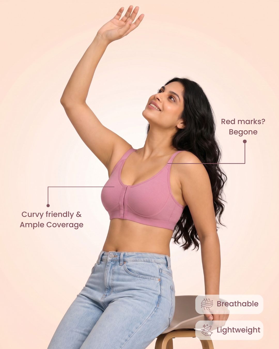 Front Open Non Padded Wire-Free Comfort Diva Bra (Black)