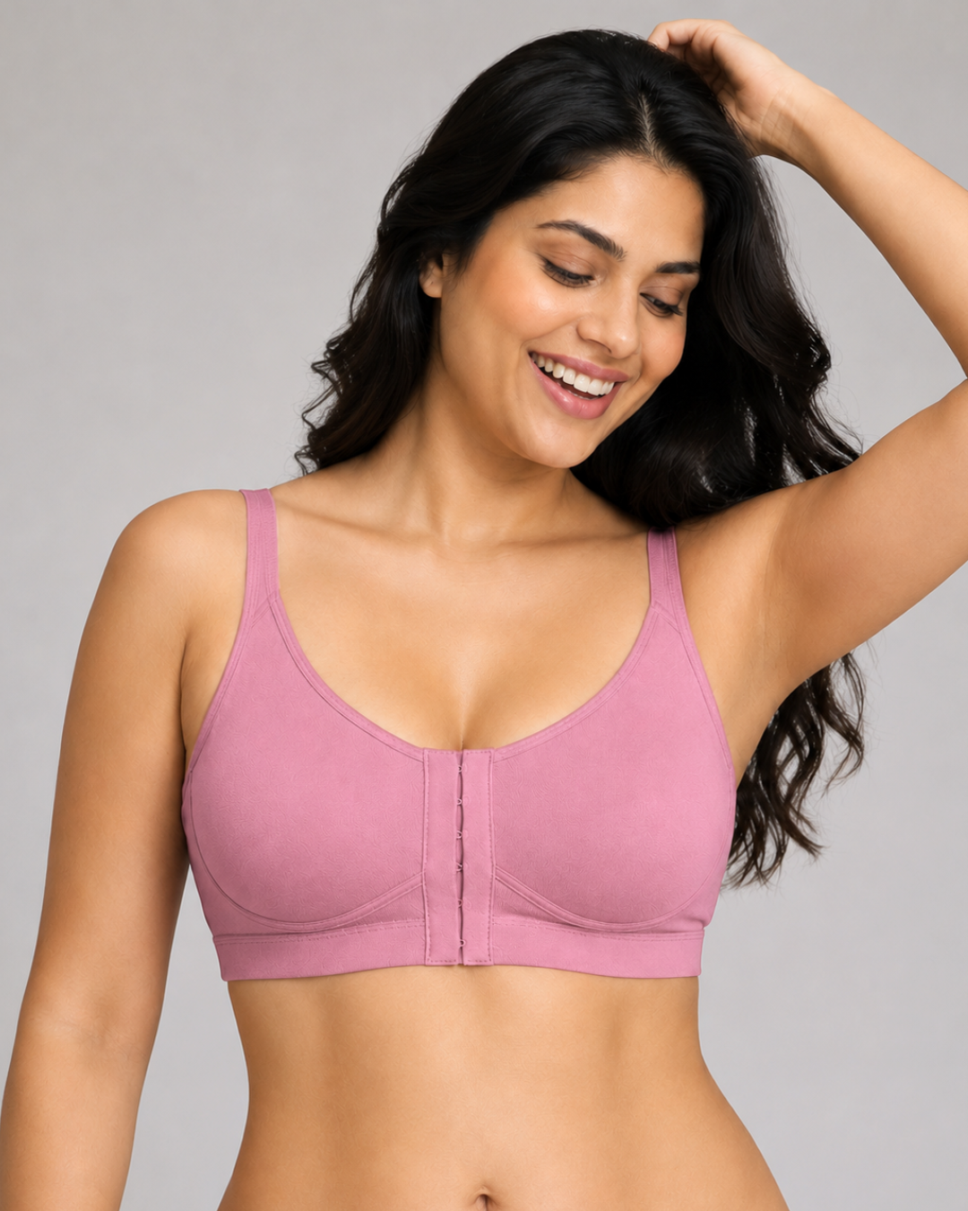 Front Open Non Padded Wire-Free Comfort Diva Bra (Black)