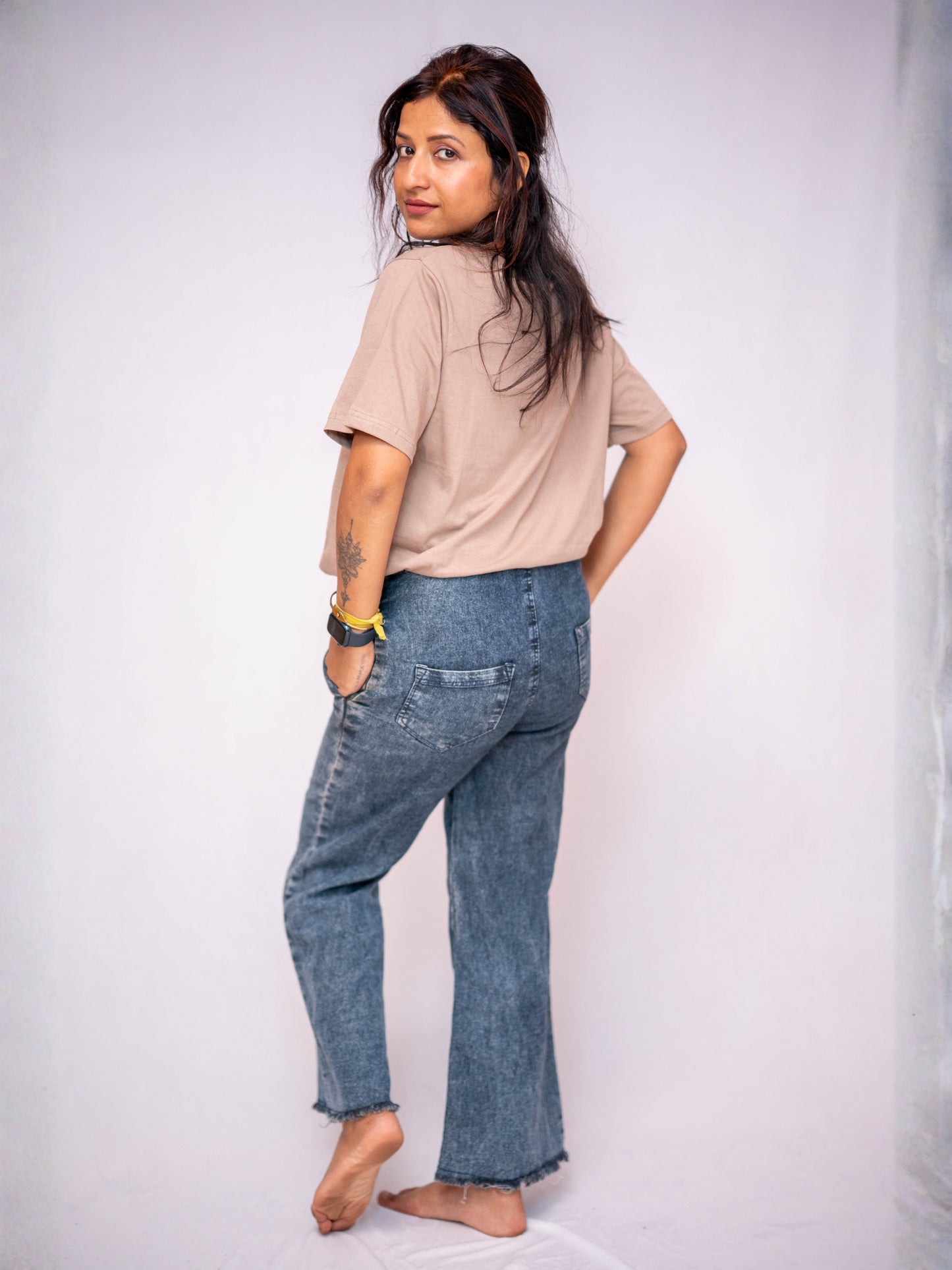 Beige Solid Casual Tee