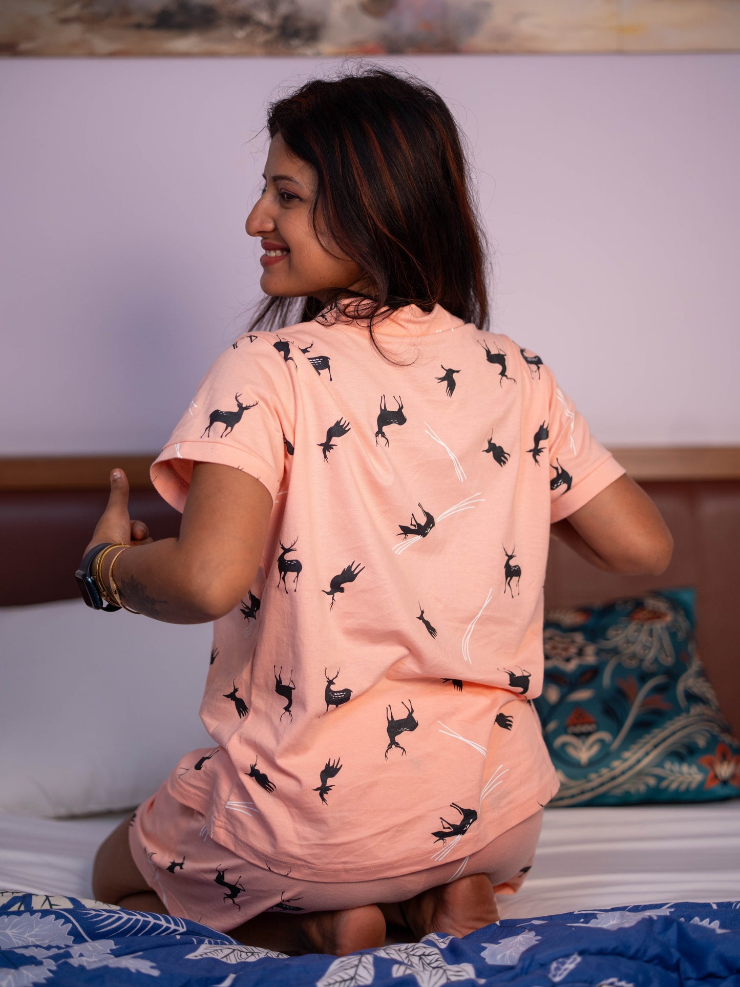 Reindeer Peach Pyjama Set