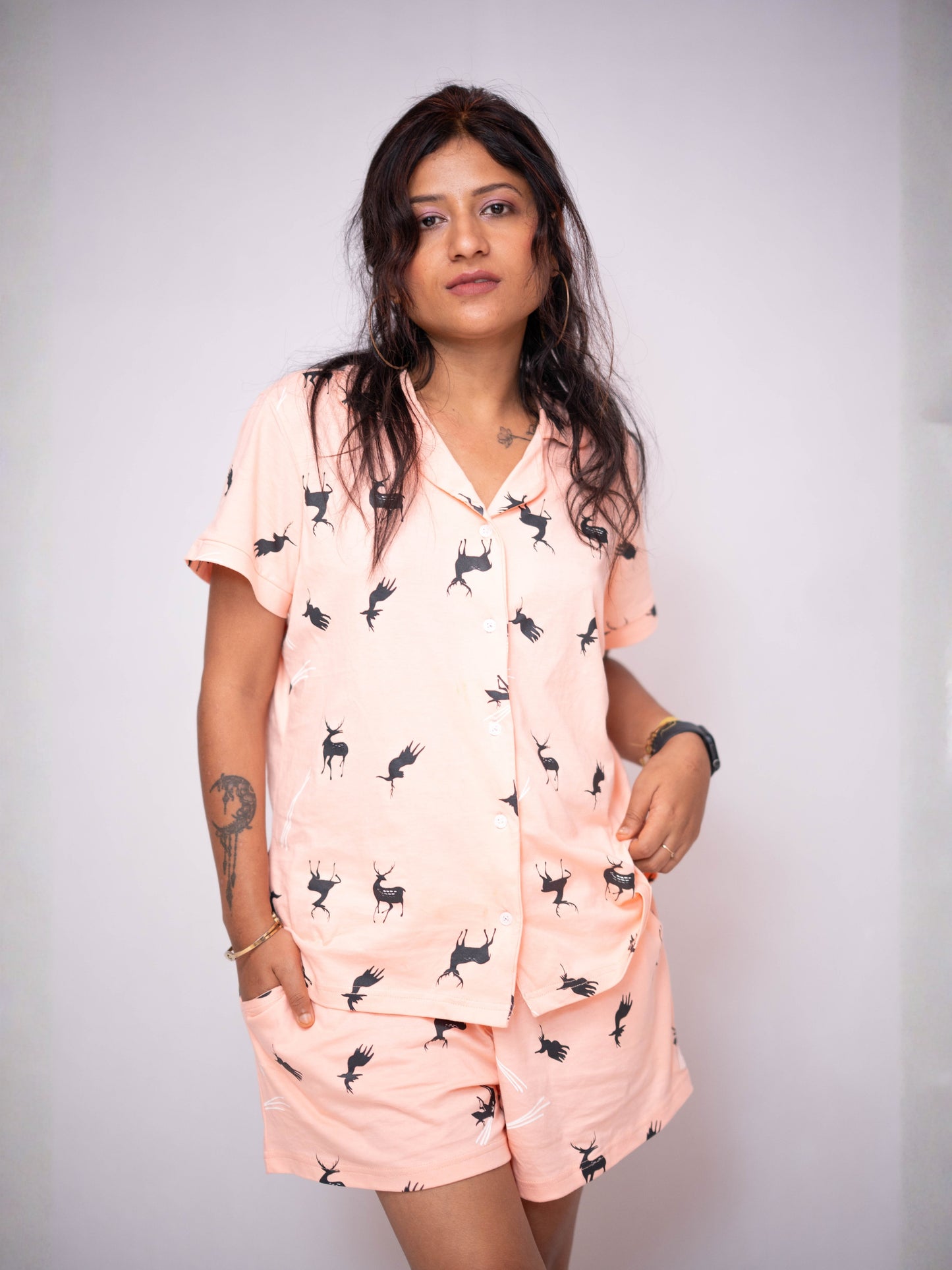 Reindeer Peach Pyjama Set