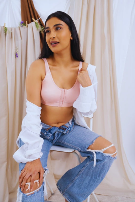 Front Open Non Padded Wire-Free Comfort Diva Bra - Pink