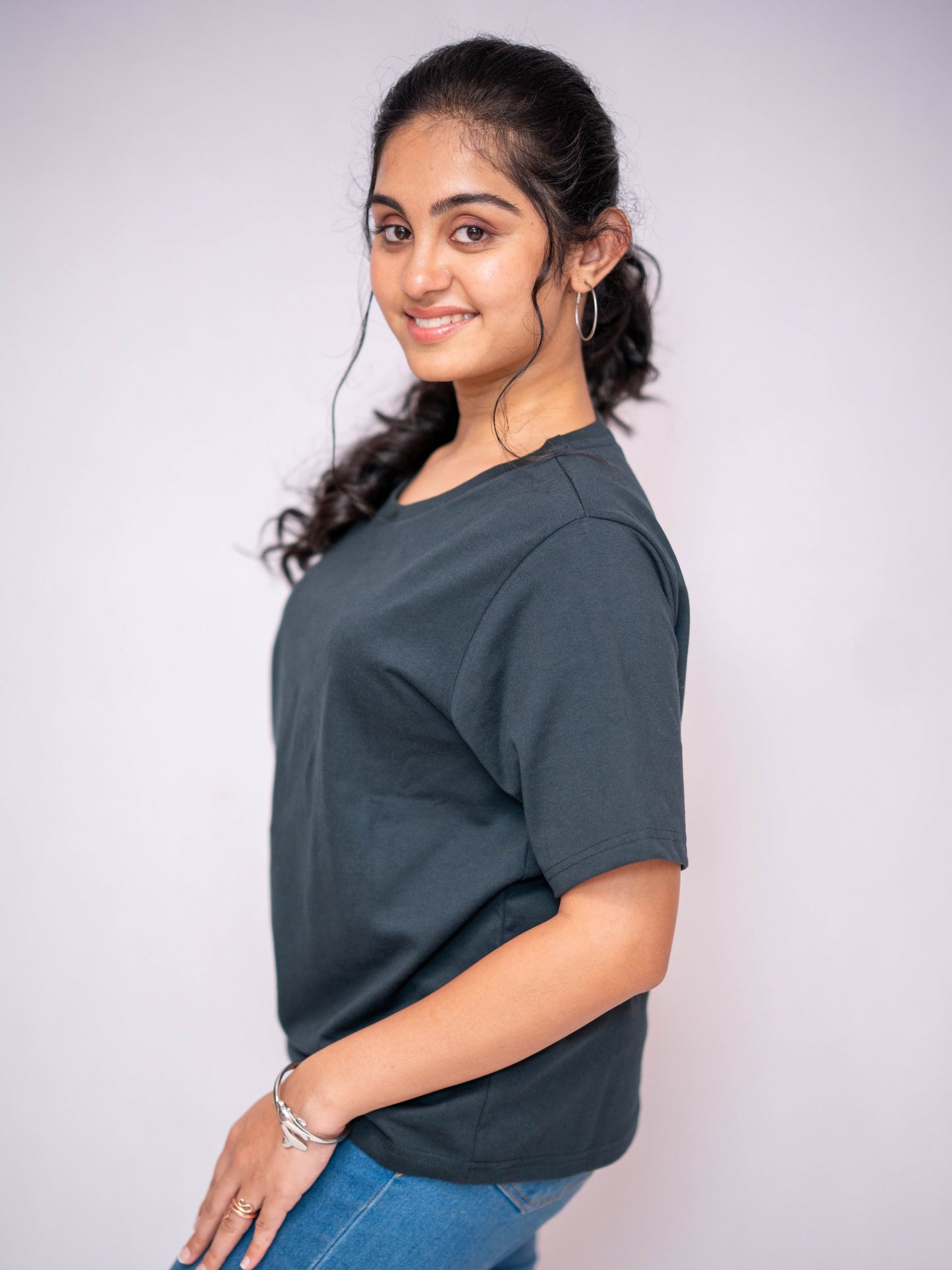 Solid Charcoal Grey Casual Tee