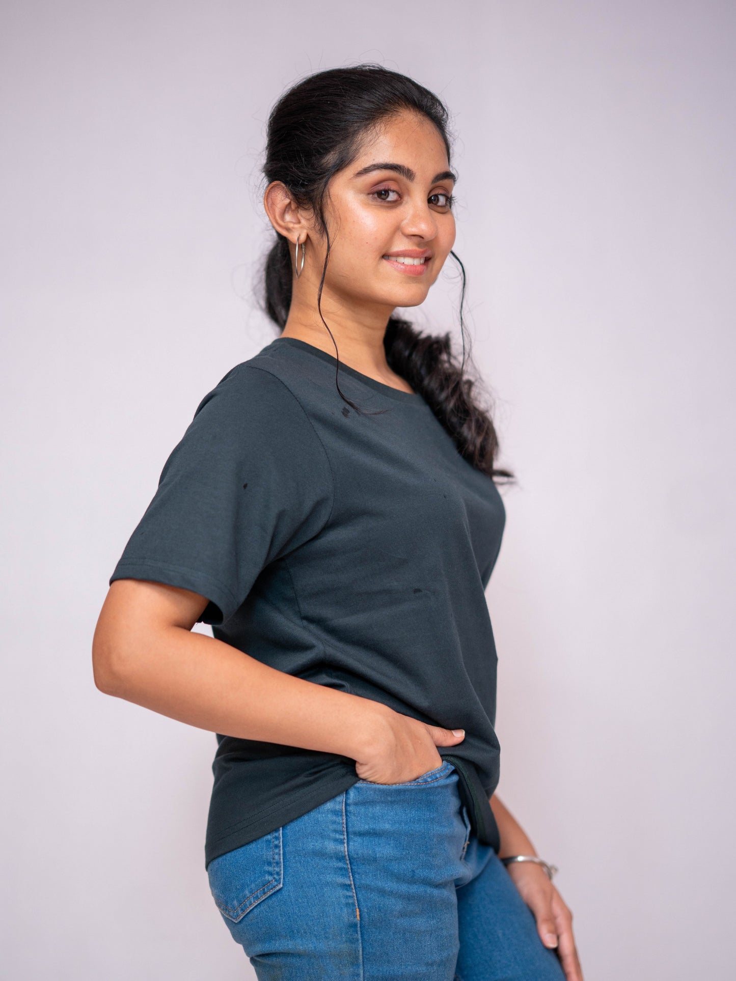 Solid Charcoal Grey Casual Tee