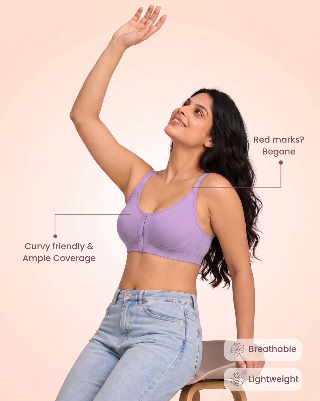 Front Open Non Padded Wire-Free Comfort Diva Bra (Black)