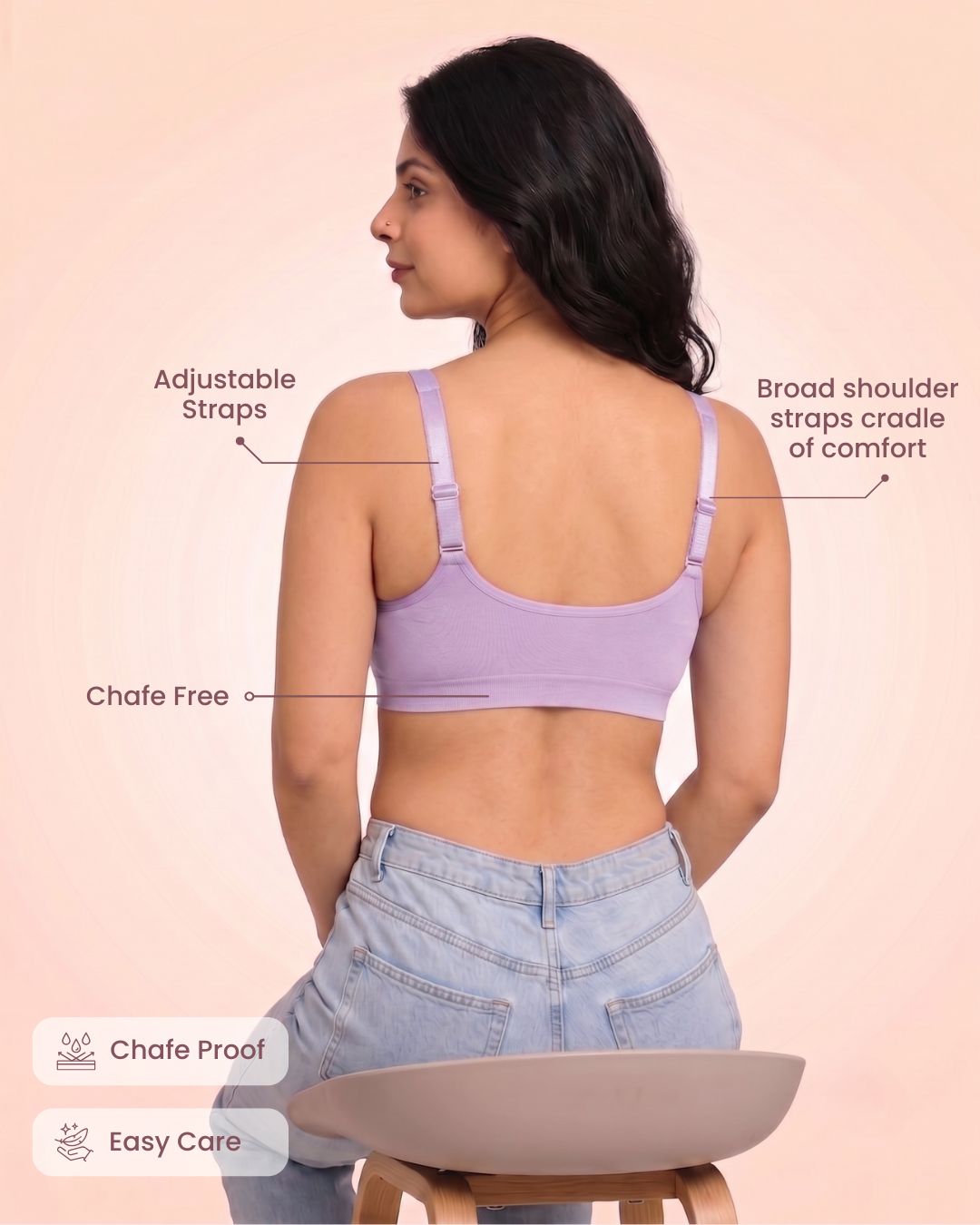 Front Open Non Padded Wire-Free Comfort Diva Bra (Black)