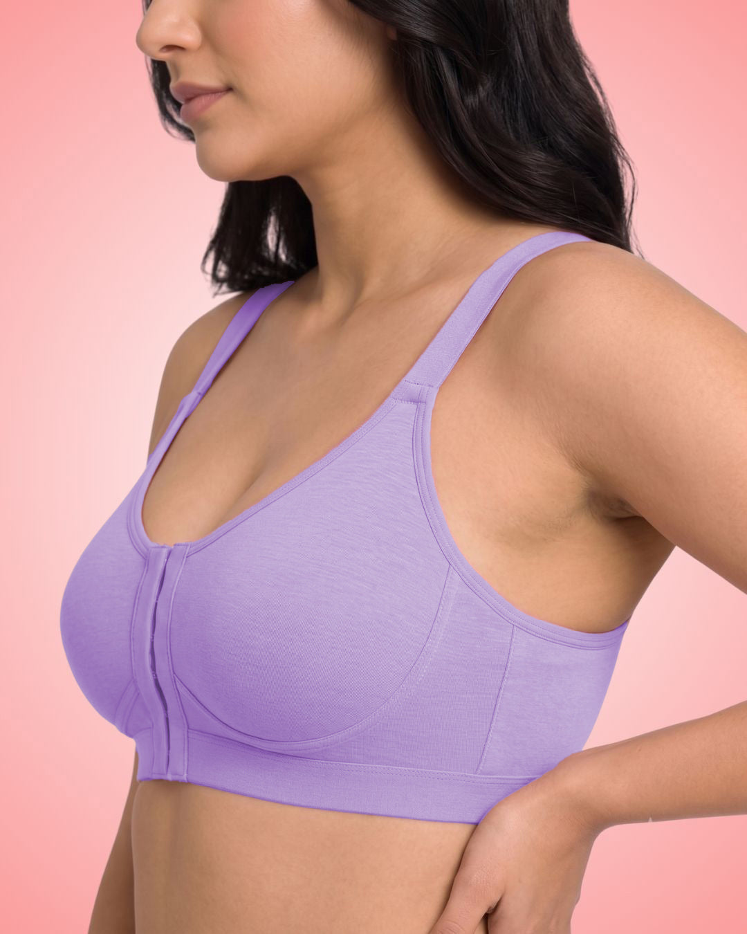 Front Open Non Padded Wire-Free Comfort Diva Bra (Black)