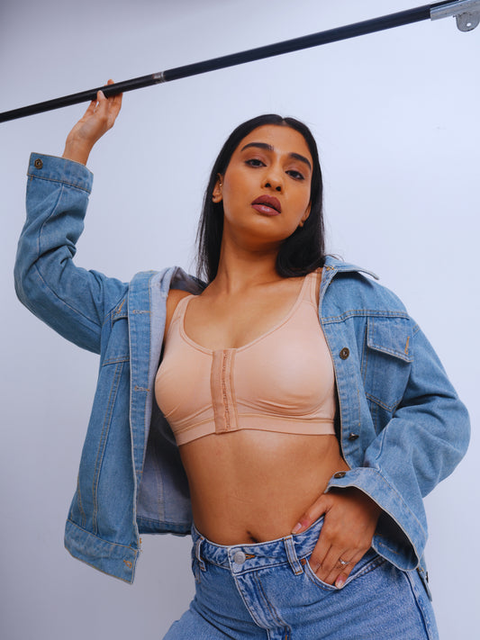 Front Open Non Padded Wire-Free Comfort Diva Bra - Caramel